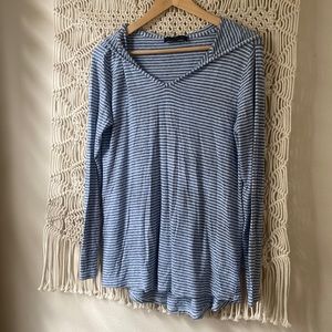 Joan Vass New York blue & white striped hooded top sz medium